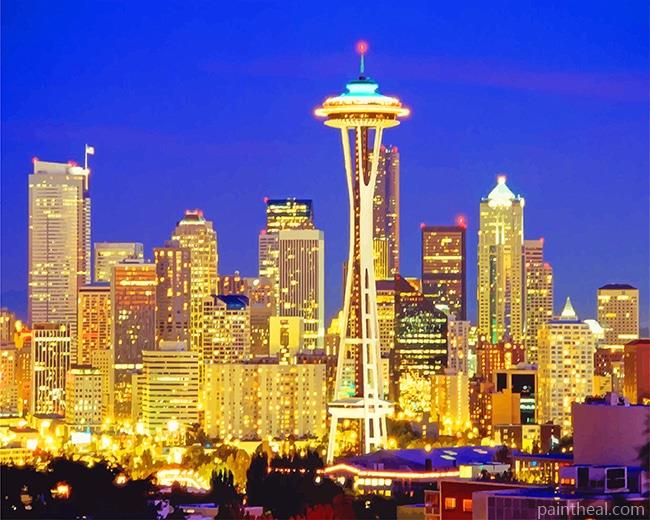 Seattle Space Needle At Night Painting By Numbers Kits