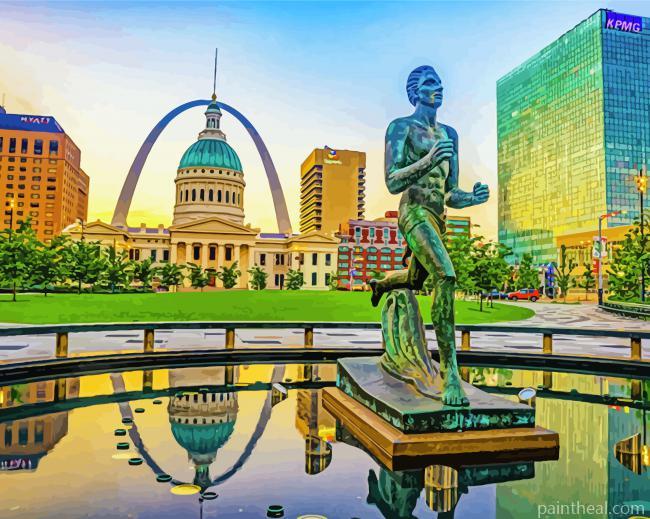 St Louis Runner Statue And Gateway Arch Painting By Numbers Kits