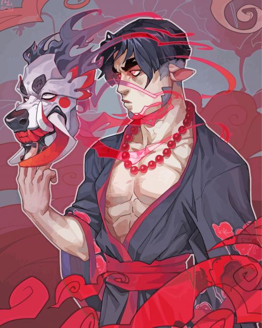 Man with dragon mask art paint by number