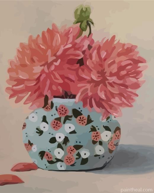 Pink Chrysanthemum In Vase Painting By Numbers Kits