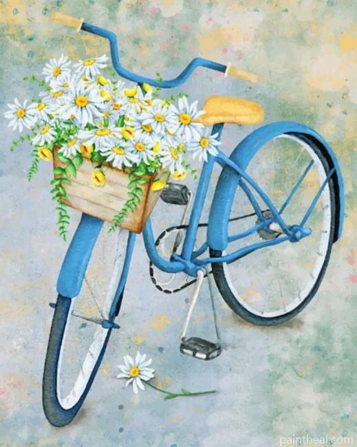 Blue Bicycle With Flowers Painting By Numbers Kits