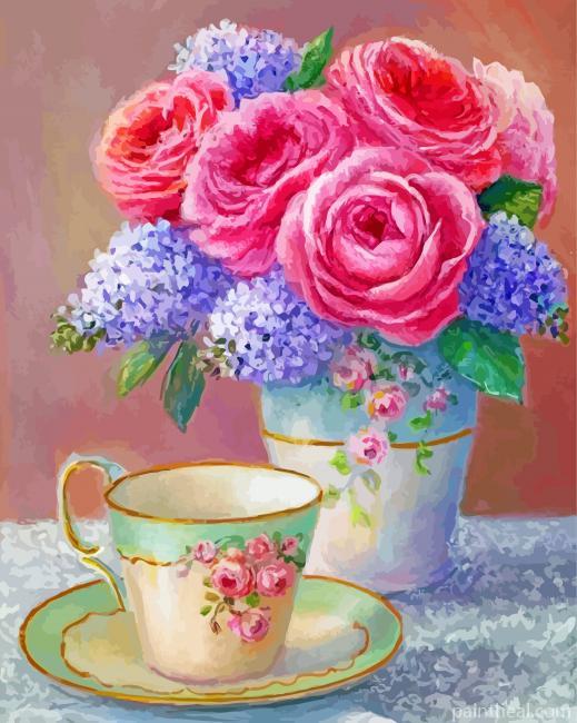 Vintage Flowers Vase And Cup Painting By Numbers Kits