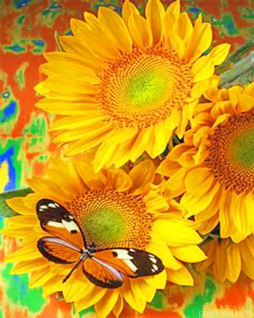 Butterfly On A Sunflower Flowers Painting By Numbers Kits