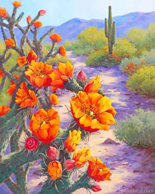 Orange Flowers And Cactus NEW Painting By Numbers Kits