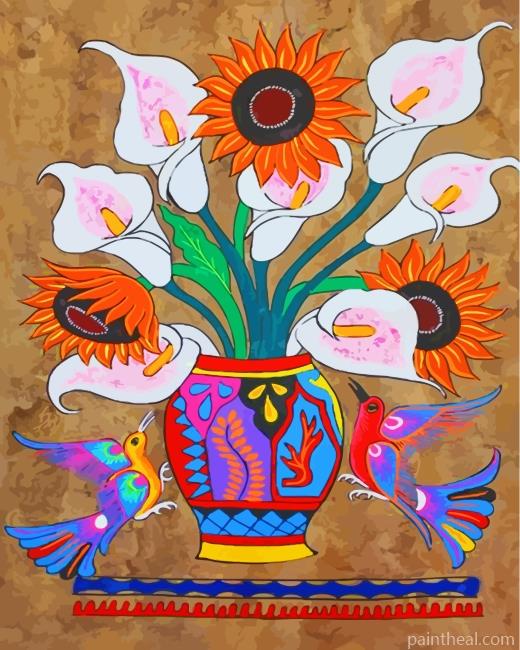 Flowers And Birds Mexican Folk Art Painting By Numbers Kits