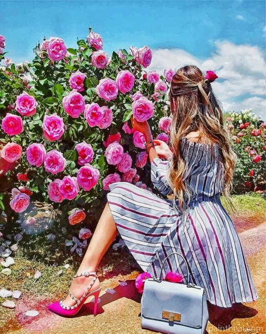 Girl With Pink Flowers Painting By Numbers Kits