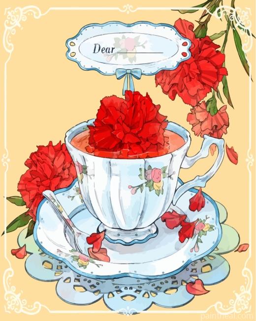 Tea With Red Flowers Painting By Numbers Kits