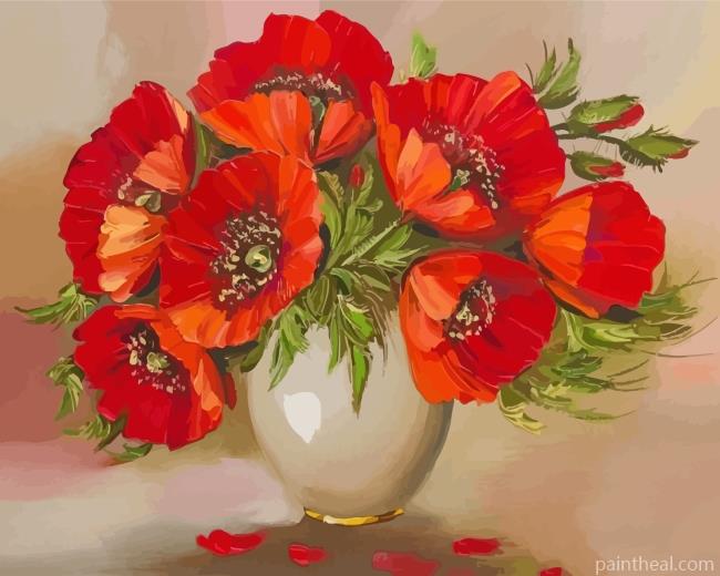 Aesthetic Vase Of Poppy Flowers Painting By Numbers Kits