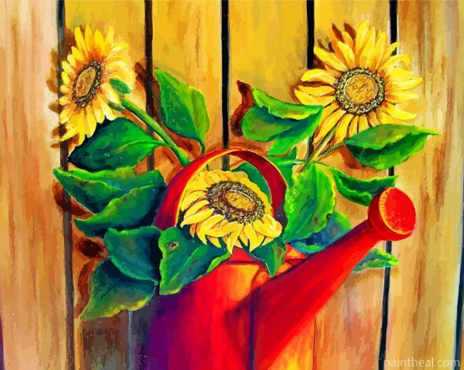 Sunflowers In Watering Pail Painting By Numbers Kits