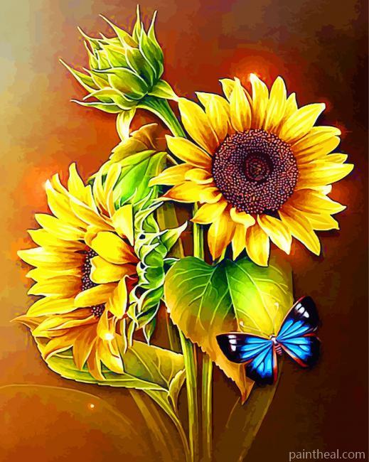 Butterfly On Sunflowers Painting By Numbers Kits