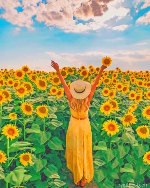 Woman In A Field Of Sunflowers NEW Painting By Numbers Kits