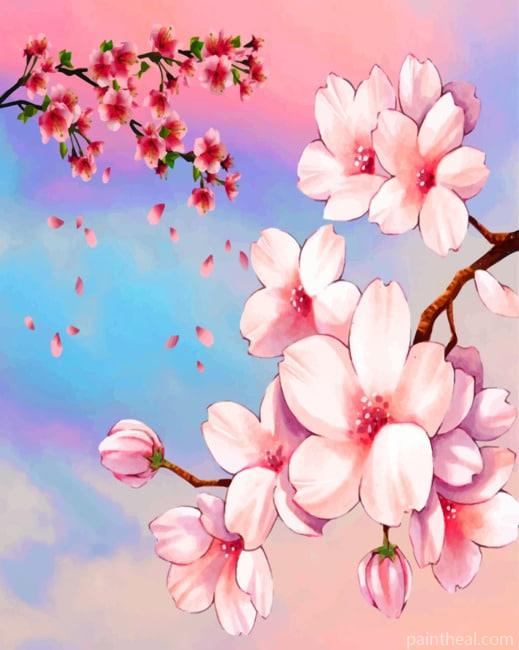 Pink Cherry Blossoms Flowers Painting By Numbers Kits