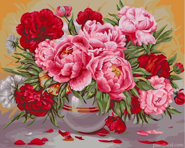 Red And Pink Peonies Vase Painting By Numbers Kits