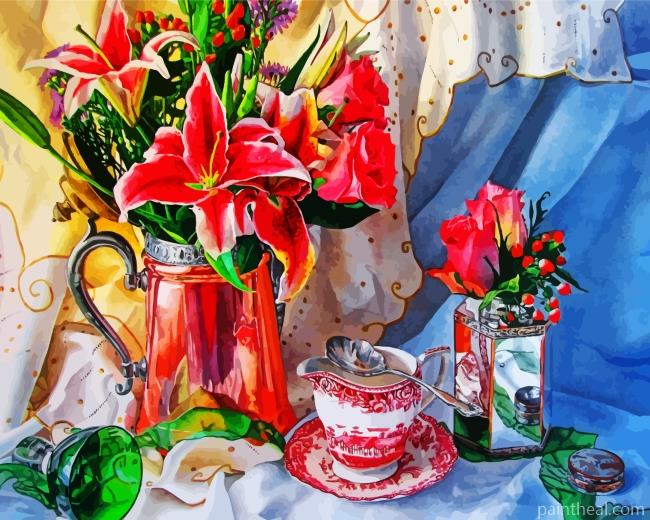 Flowers Vase And Teacup Painting By Numbers Kits
