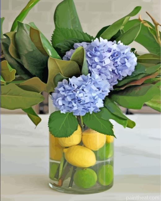 Lemons In Vases WIth Hydrangea Flowers Painting By Numbers Kits