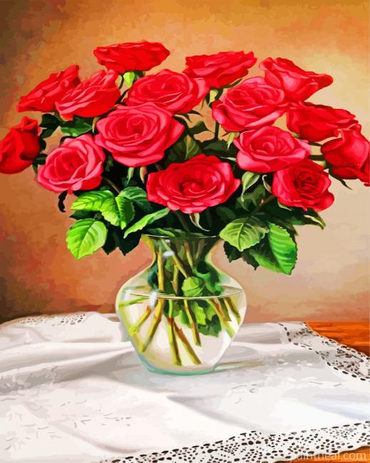 Red Roses Vase Painting By Numbers Kits