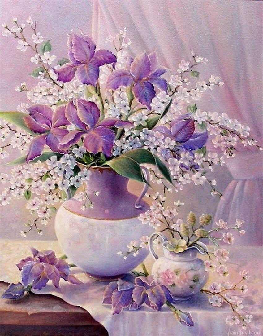 Romantic Purple Flower Palette Knife DIY Painting By Numbers Kits