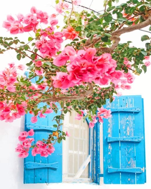 Mykonos Greece Pink Flowers NEW Painting By Numbers Kits