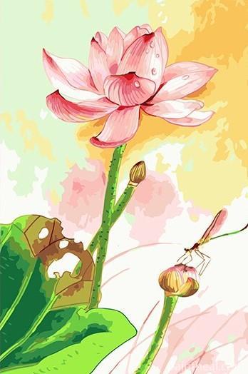 Lotus and Dragonfly Flowers Painting By Numbers Kits