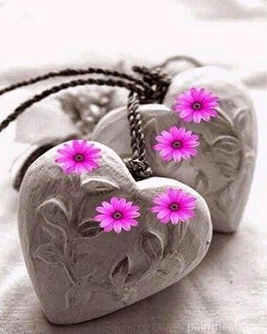 Flowers On Stone Hearts Flowers Painting By Numbers Kits