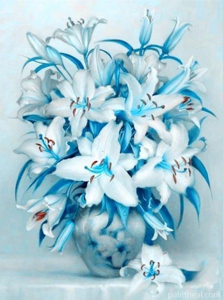 Blue Heart Lily Flower Flowers Painting By Numbers Kits
