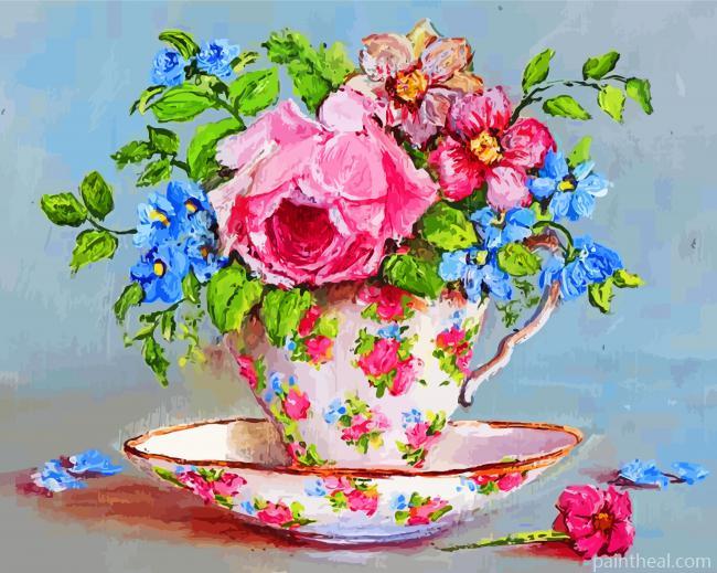Floral Tea Cup Painting By Numbers Kits