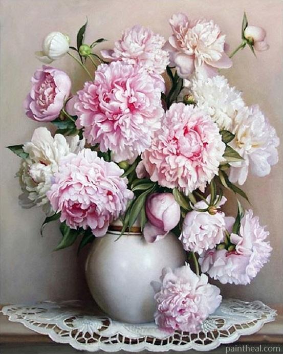 Pink Flowers Acrylic Paint Flowers Painting By Numbers Kits