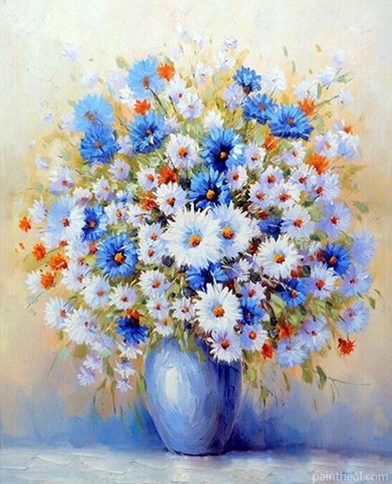 Blue Gypsophila Vase Flowers Painting By Numbers Kits