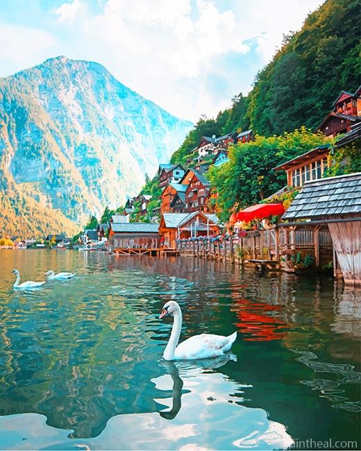 White Duck In Hallstatt Austria Painting By Numbers Kits