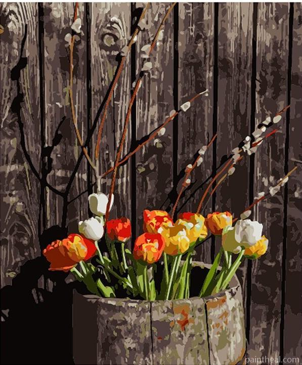 Wooden Barrel Flower Flowers Painting By Numbers Kits