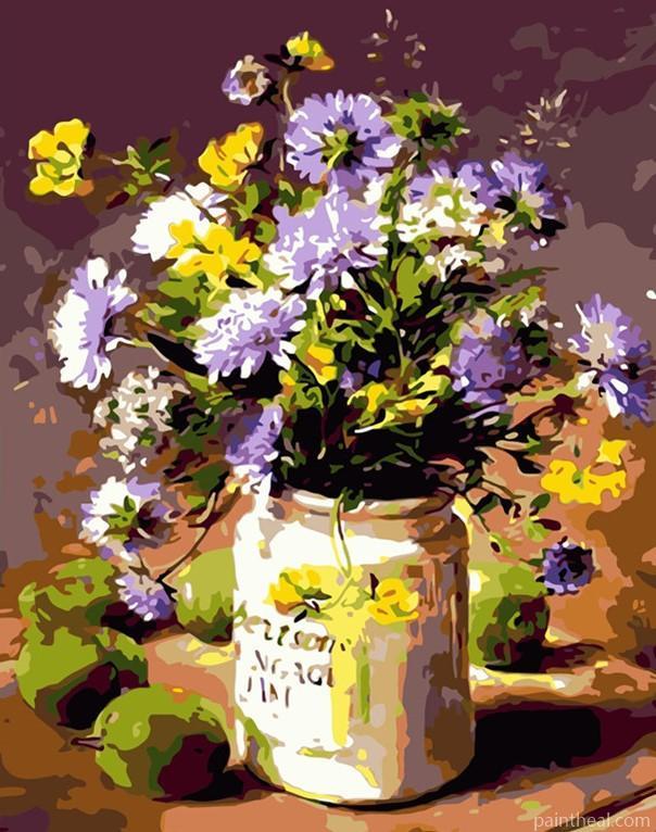 Purple Chrysanthemum Bottle Flowers Painting By Numbers Kits