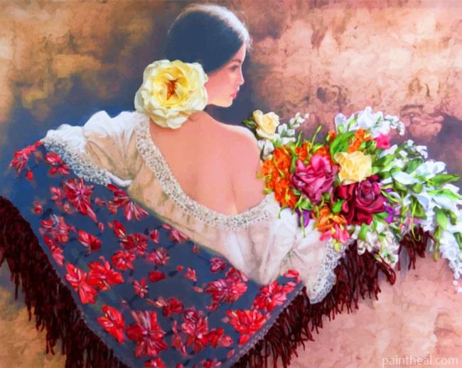 Woman Holding Flowers Bouquet NEW Painting By Numbers Kits