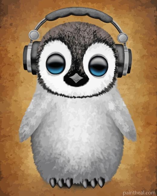 Penguin With Headphones Painting By Numbers Kits