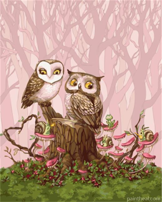 Cartoon Couple Owls Painting By Numbers Kits