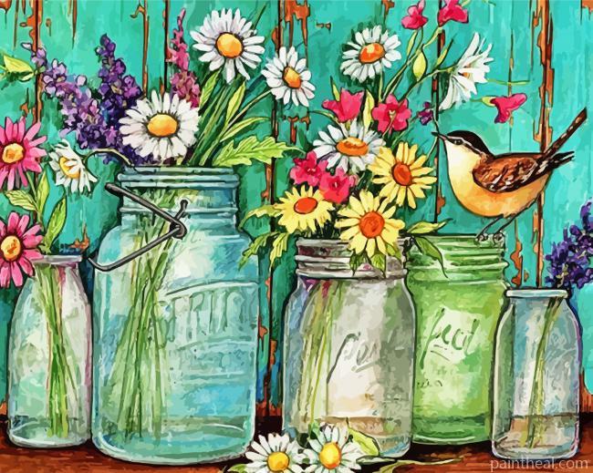 Flowers In Mason Jars Painting By Numbers Kits