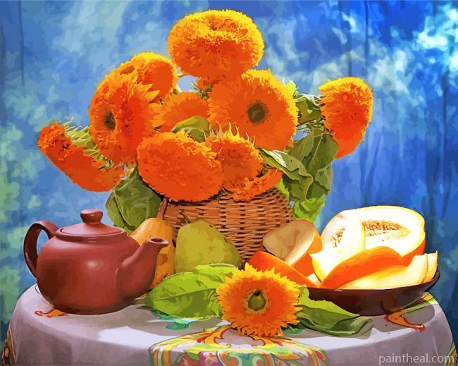 Still Life Flowers And Fruits Painting By Numbers Kits
