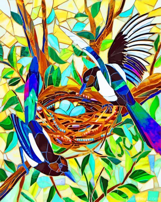 Mosaic Magpie Birds Painting By Numbers Kits