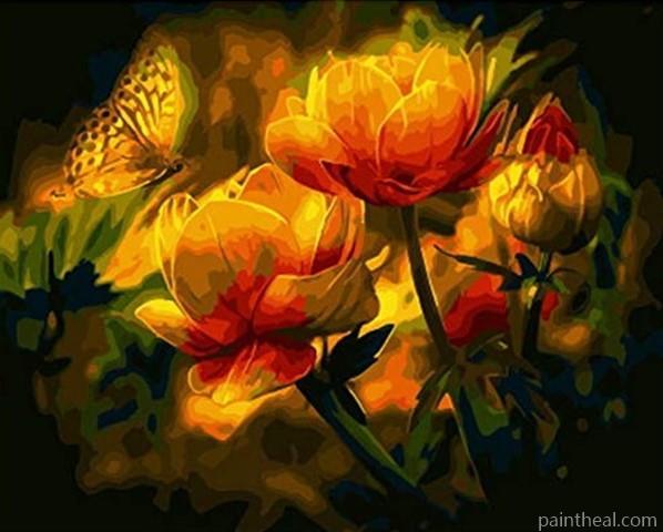 Orange flower and Butterfly Flowers Painting By Numbers Kits
