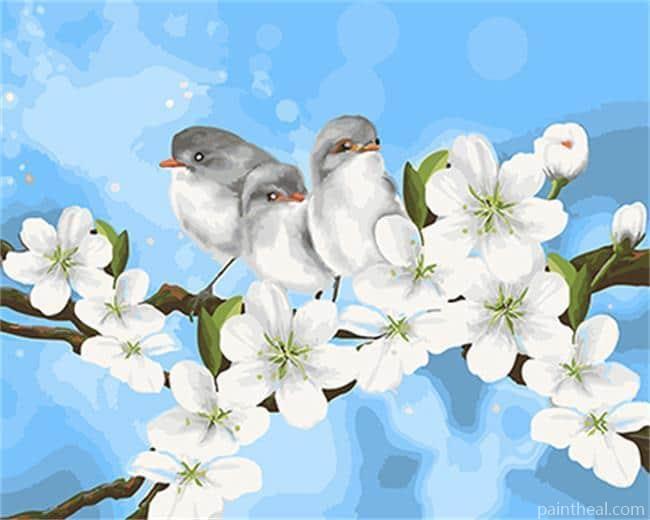 Birds on White Flowers Painting By Numbers Kits