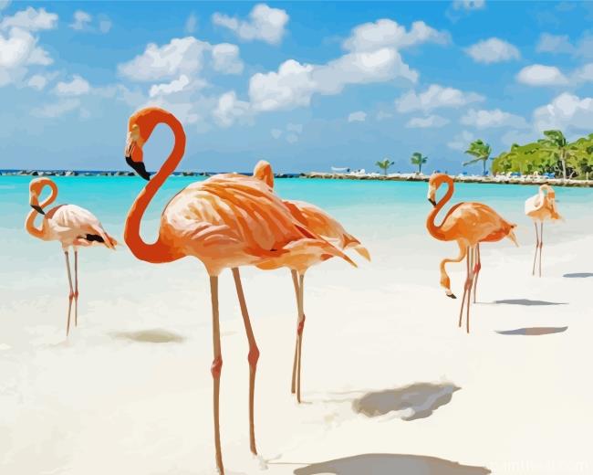 Flamingos By Beach Painting By Numbers Kits