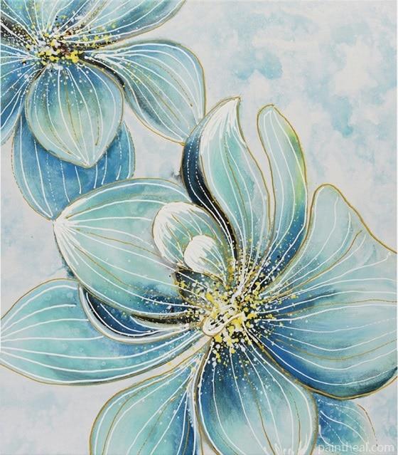 Light Blue Floral Flowers Painting By Numbers Kits