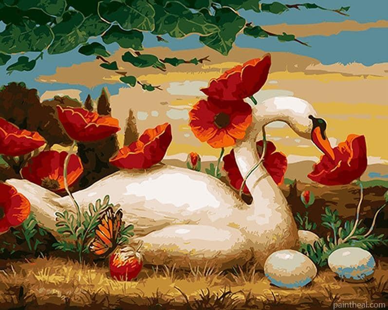 Swan And Poppies Painting By Numbers Kits