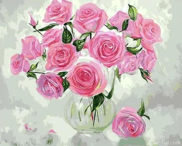 Pink Peony Roses Flowers Painting By Numbers Kits