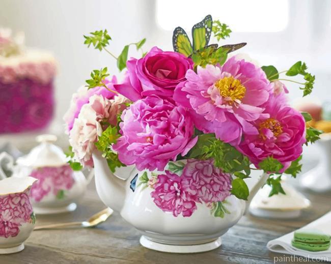 Peonies In Teapot Painting By Numbers Kits