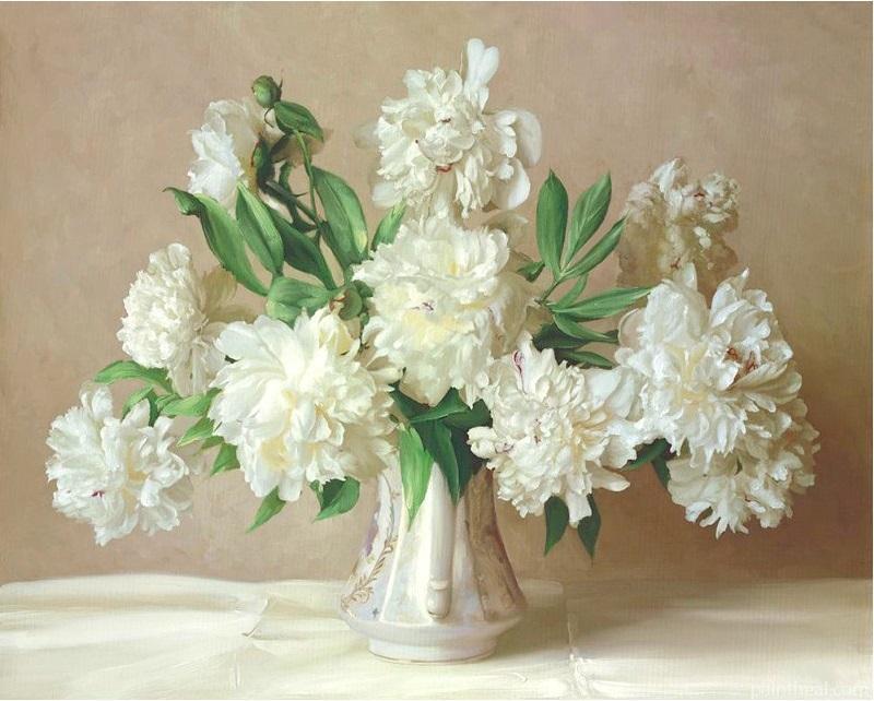 White Flowers Wall Acrylic Paint DIY Painting By Numbers Kits