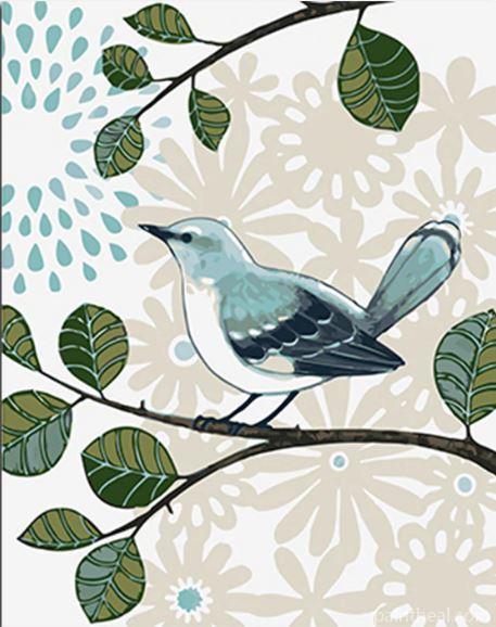 Bird On Tree Branch Illustration Painting By Numbers Kits