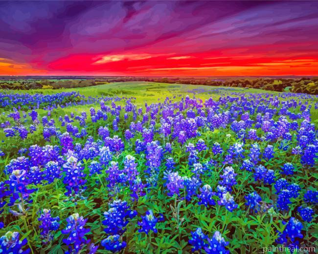 Blue Wildflowers Landscape Painting By Numbers Kits