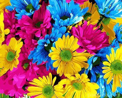 Pink Blue and Yellow Flowers Flowers Painting By Numbers Kits