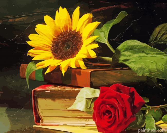 Sunflower And Rose With Books Painting By Numbers Kits