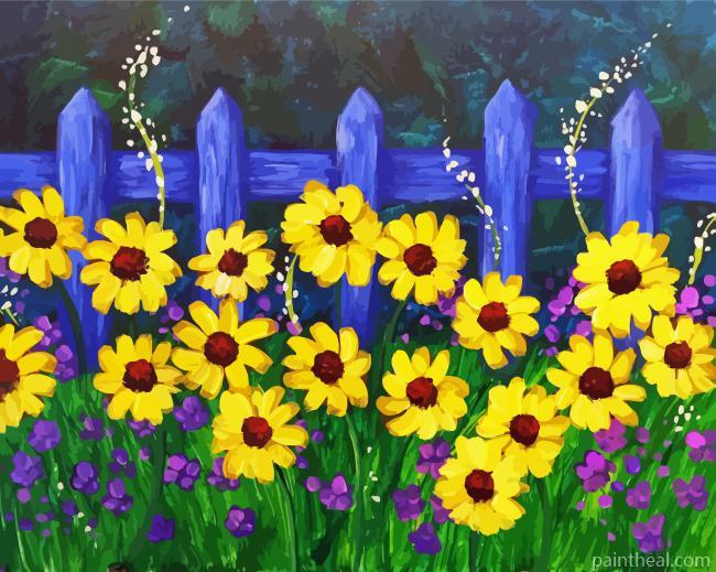 Yellow Flowers And Fence Art Painting By Numbers Kits